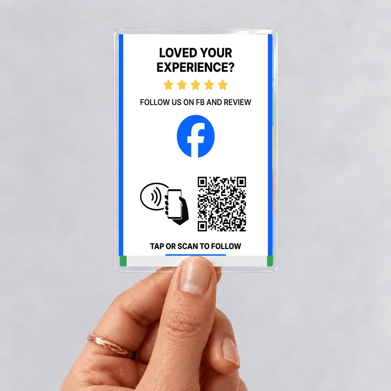 Facebook NFC and QR tap card held in a hand