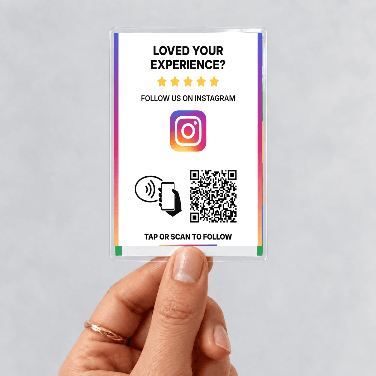Instagram NFC and QR tap card held in a hand